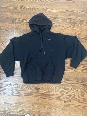 ALO yoga Accolade Hoodie Sweatshirt Black Small Pullover Unisex kangaroo pocket